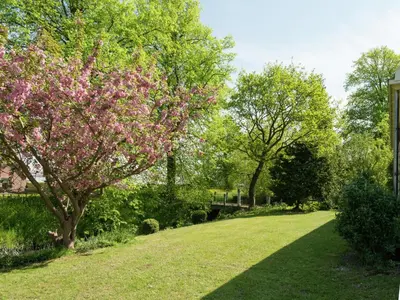 a park with a tree with pink flowers at Haven with Garden & Comfort in Zuidoostbeemster