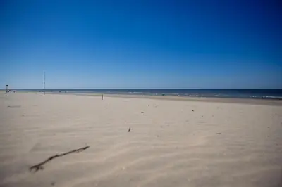 a beach with a stick in the sand and the ocean at Sea Cottage Zandvoort in Zandvoort