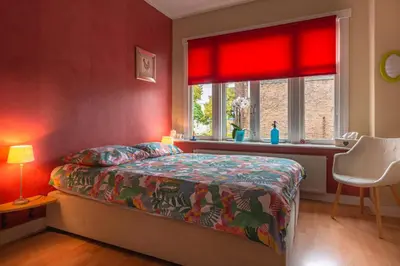 a bedroom with a bed and a window at Familie Quellhorst in Leiden