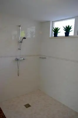 a shower in a bathroom with two potted plants at Studio 38 in Zandvoort