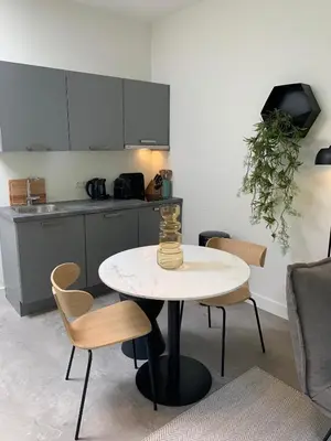a kitchen with a table and chairs in a room at Utrecht City Apartments - Maliesingel in Utrecht