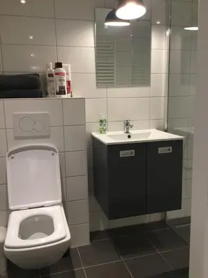 a bathroom with a toilet and a sink and a mirror at Appartementen Purmerend B in Purmerend