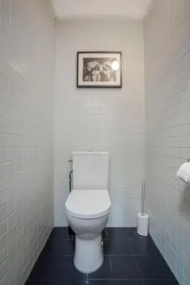 a bathroom with a toilet with a picture on the wall at Zandvoort North Spacious 2 bedroom apartment in Zandvoort
