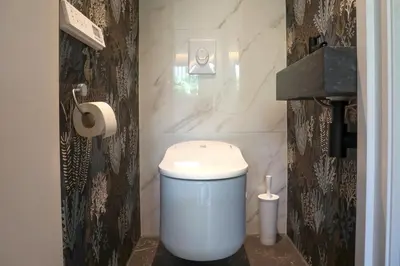 a bathroom with a toilet and a toilet paper dispenser at Valerius Boutique Hotel in Wormer