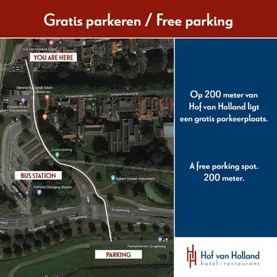 a screenshot of a map of a freeway with a free parking spot at Hof van Holland Hotel in Edam