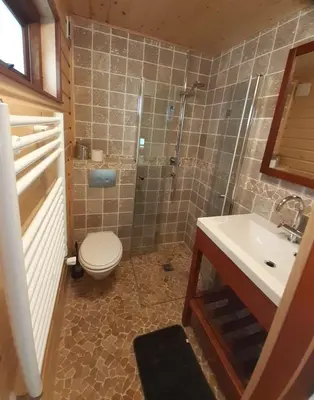 a bathroom with a toilet and a shower and a sink at Mar&Mar Houseboat Studio in Amsterdam