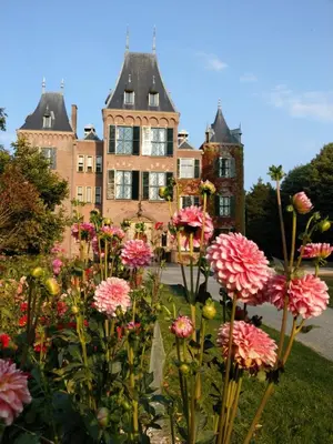a bunch of flowers in front of a building at Cosy Tiny House 5 min walk Keukenhof included entrance keukenhof in Lisse
