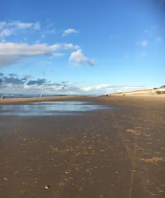 a beach with water and people walking on it at Dromen aan het strand in Egmond aan Zee