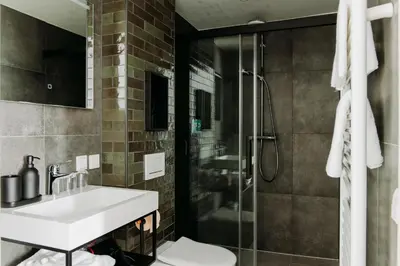 a bathroom with a sink and a shower at Boutique B&B Oud Aa in Breukelen