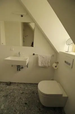 a bathroom with a sink and a toilet and a mirror at House Akerdijk 5 persons 3 bedrooms in Badhoevedorp