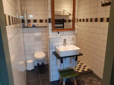 a bathroom with a sink and a toilet at Middelpunt Opmeer in Opmeer