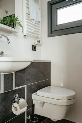 a bathroom with a white toilet and a sink at Holiday Home De Meerparel-1 by Interhome in Uitgeest