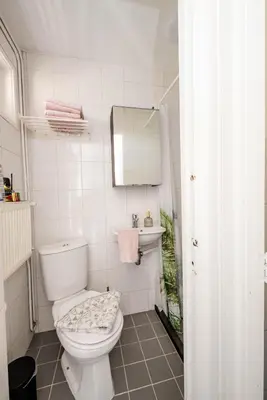 a bathroom with a toilet and a sink and a mirror at Amsterdam Beach Apartment 44 in Zandvoort