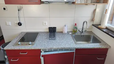 a small kitchen with a sink and a sink at Goody in Zandvoort