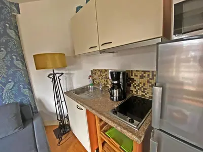 a small kitchen with a sink and a refrigerator at Villa Prinsenhof # Zestien in Bergen