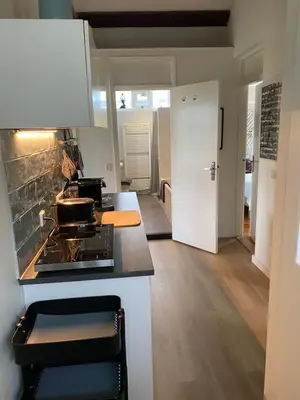 a kitchen with a stove and a counter top at Park View Apartment in Amsterdam