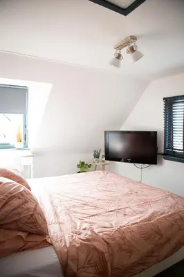 a bedroom with a bed and a flat screen tv at Bed and Wine Nonsolovino in Reeuwijk
