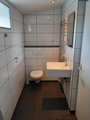 a bathroom with a white toilet and a sink at Bakker1 in Groet