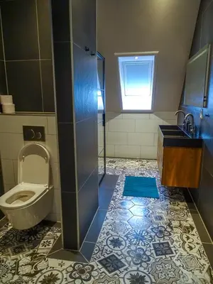 a bathroom with a toilet and a sink at Bed & Breakfast De Leekerhoek in Oosterleek