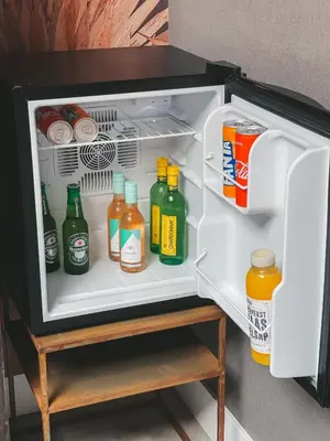 an open refrigerator filled with lots of drinks at B&B Landslake I in Landsmeer