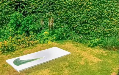 a white object sitting on the grass in a garden at Paradis in Bergen