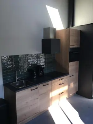 a kitchen with a sink and a stove top oven at Woudmeer 1 in Dirkshorn