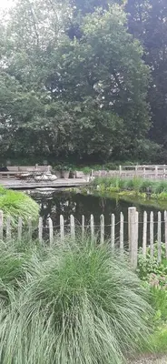 a fence next to a body of water with trees at Huize Koempoelan in Naarden