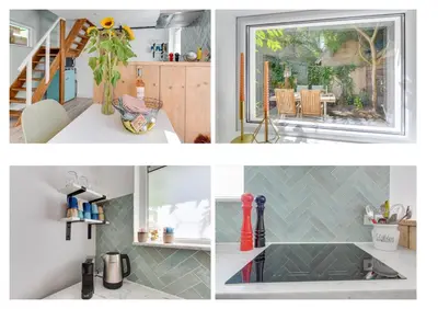 a collage of photos of a kitchen and a house at The Forester Schoorl in Schoorl
