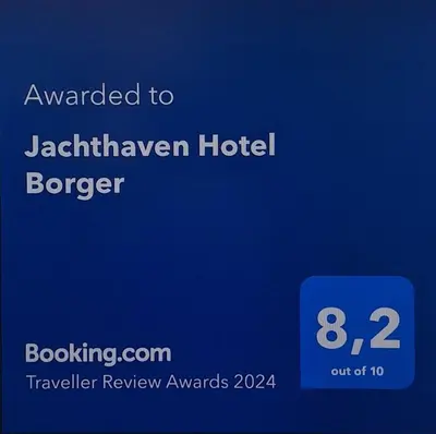 a screenshot of a cell phone screen with a blue card at Jachthaven Hotel Borger in Vinkeveen