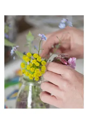 a person is holding flowers in a vase at Bed & Breakfast De Ruige Weide in Oudewater