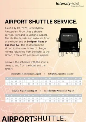 a flyer for an airport shuttle service with a car at IntercityHotel Amsterdam Schiphol Airport in Hoofddorp