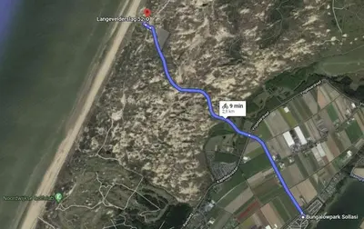 a map of a road with a blue at Duinnest in Noordwijkerhout