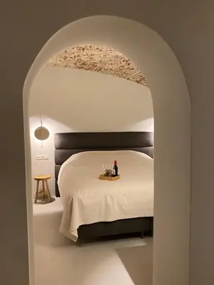 a bedroom with a bed in an archway at Vlinder's in Utrecht