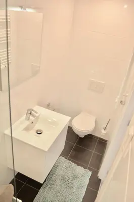 a white bathroom with a sink and a toilet at De Wulk 26 in Zandvoort