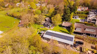 an aerial view of a house with a solarium at Spa house in Bergen