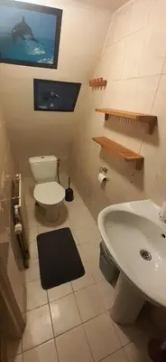 a bathroom with a white toilet and a sink at IRU, not for parties, not a hotel, room with no kitchen in Amsterdam