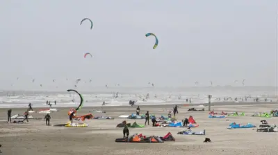 a group of people on a beach flying kites at Lowlander BnB in Heemskerk