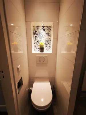 a small bathroom with a toilet and a picture on the wall at Unique Courtyard House with Sauna in Alkmaar city center in Alkmaar