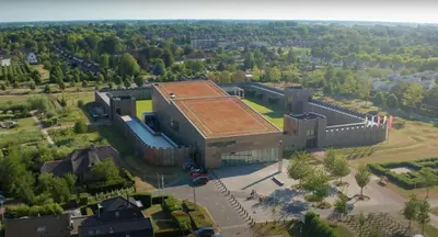 an overhead view of a building with a red roof at Het Dijkje Utrecht in Utrecht