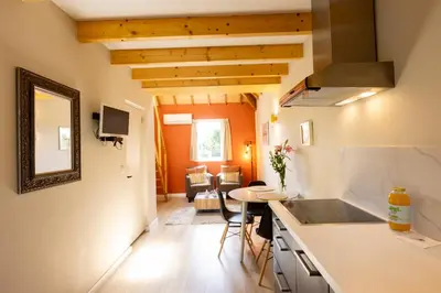 a kitchen with a sink and a counter top at Het Dijkje Utrecht in Utrecht