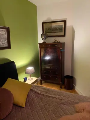 a bedroom with a bed and a dresser with a mirror at King Suite Centre Alkmaar in Alkmaar