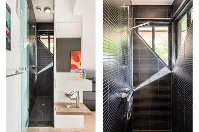 a bathroom with a sink and a shower at Villa Summer in Bergen