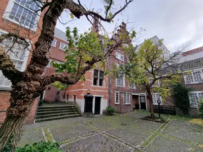 a brick building with a tree in front of it at Het Waterhof in Leiden