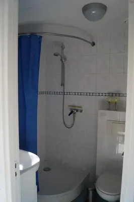a bathroom with a shower and a toilet at Hortensia Eiland in Zegveld