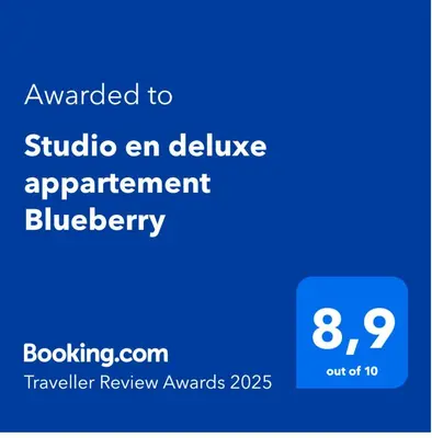 a blue sign that says enrolled to studio an inclusive apartment bureaucracy at Studio en deluxe appartement Blueberry in Zandvoort