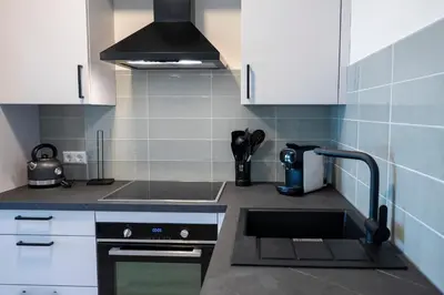 a kitchen with a sink and a stove at 5 persons Tulpenacker Comfort in Roelofarendsveen