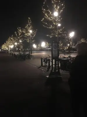 a park lit up at night with trees and lights at Studio, 21 minutes by bus to downtown Amsterdam in Purmerend