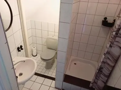 a small bathroom with a toilet and a sink at 't Zwanennest Egmond aan Zee in Egmond aan Zee
