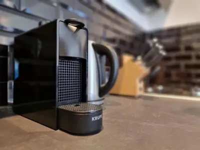 a coffee maker sitting on top of a counter at ZeeZuid in Egmond aan Zee