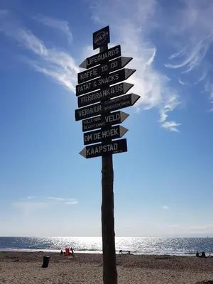 a sign on the beach with many signs on it at NEU! Ferienhaus Zijper 24 in Burgerbrug